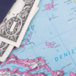 money sitting on a map