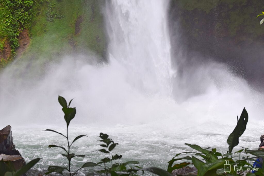 Bottom of waterfall entering clear pool of water