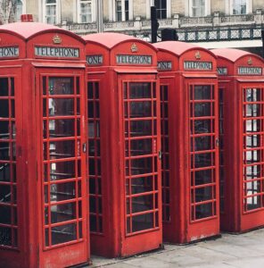 Red phone booths in London