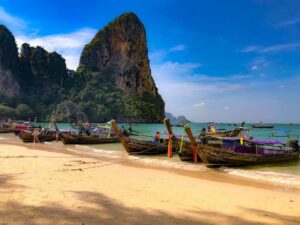 Thailand beach with longboats