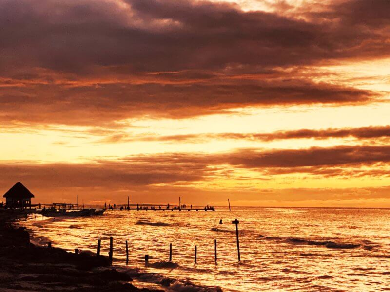 Sunset over the ocean Holbox Mexico