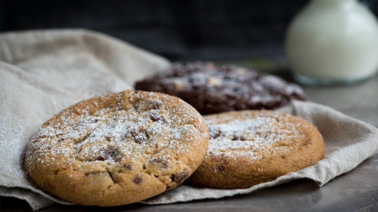 three cookies on a napkin