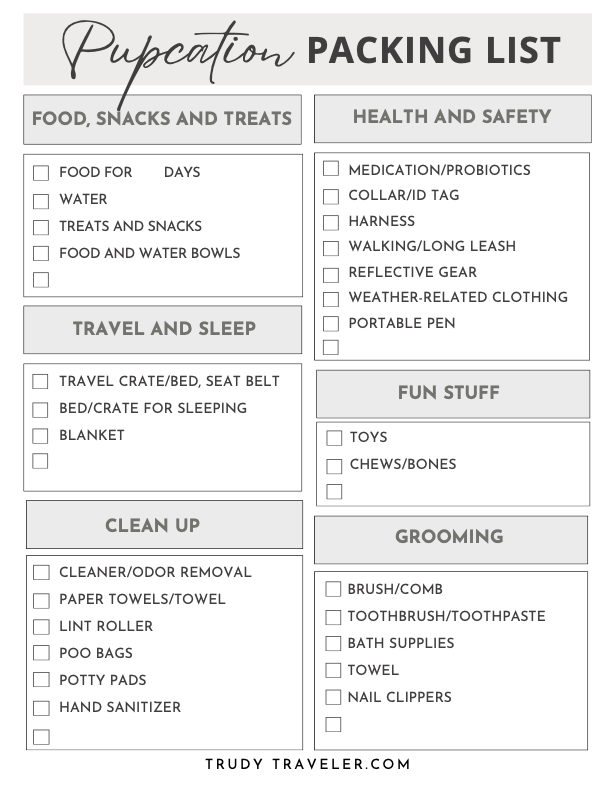 Dog Vacation Packing List