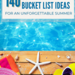 SUMMER BUCKET LIST IDEAS - HAT, SHELLS, AND SUMMER BUCKET LIST NEXT TO A POOL