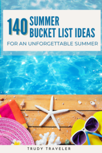 SUMMER BUCKET LIST IDEAS - HAT, SHELLS, AND SUMMER BUCKET LIST NEXT TO A POOL