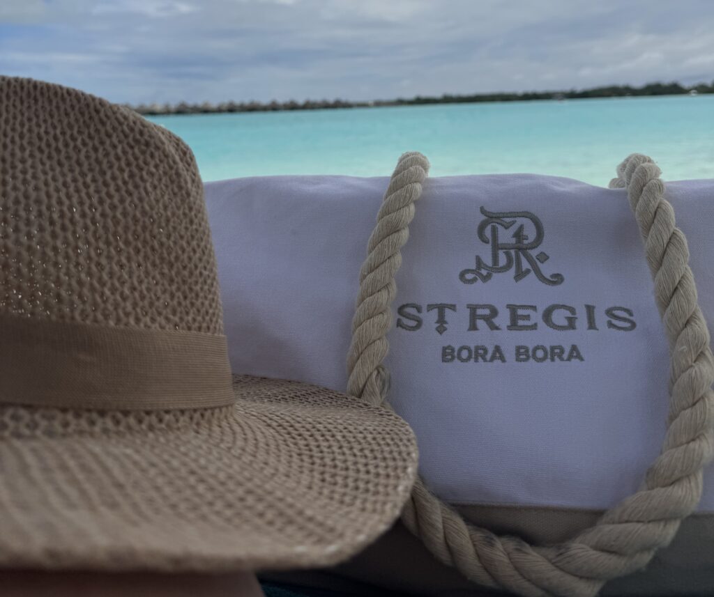 Beach hat, bag and ocean